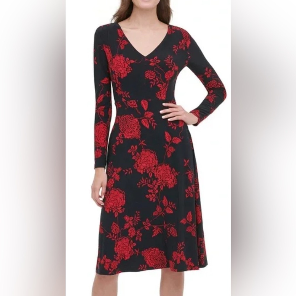 Tommy Hilfiger Elegant Black and Red Floral Dress